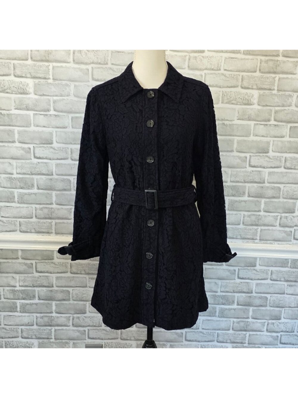 NWT Cupcakes Cashmere Aldean Lace Trench Coat Blue M Dark Acadamia Whimsigoth